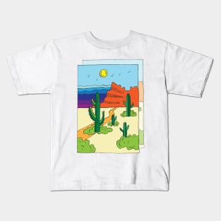 Mexican landscape with cactus and road Kids T-Shirt